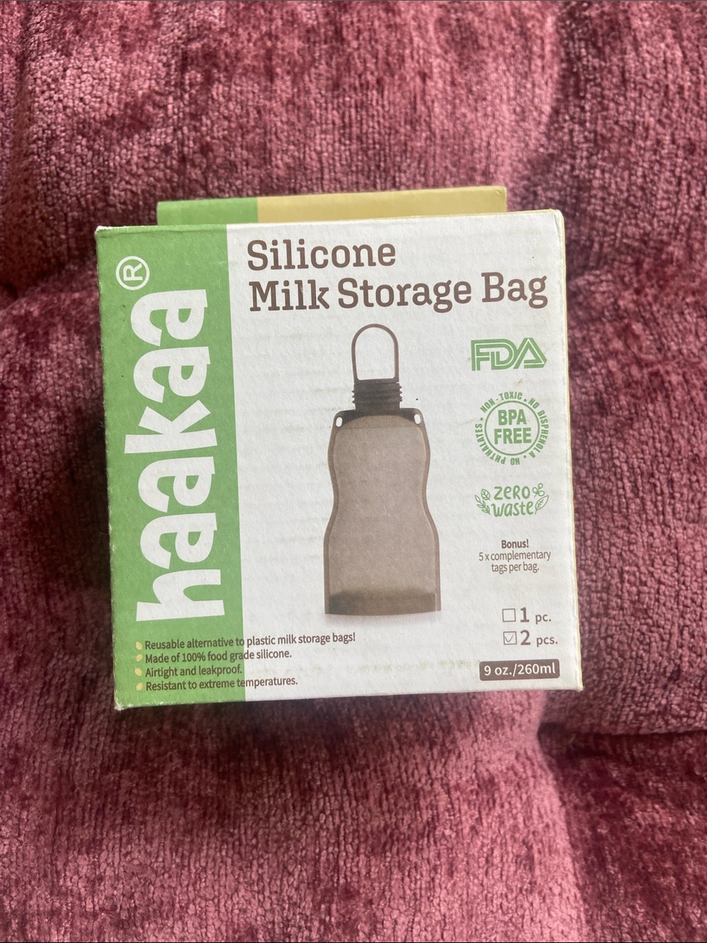 Haakaa Silicone Milk Storage Bag - Green & White Packaging